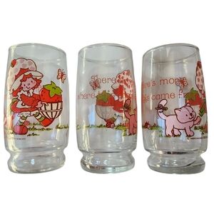 Vintage 1980s Strawberry Shortcake Drinking Glasses Set Of 3